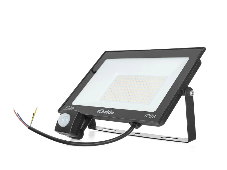 Naświetlacz LED 100W z czujnikiem ruchu, regulowany kąt, czarna obudowa, barwa ciepła 2700K