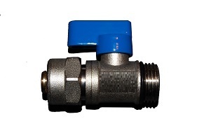 Zawór kulowy MINI 1/2 cala PEX z niebieską rączką i metalową złączką