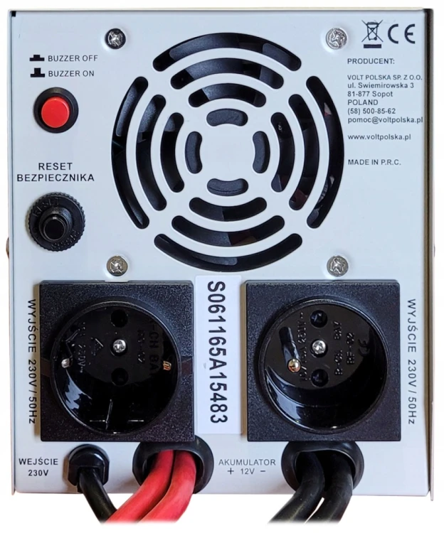 Zasilacz awaryjny SINUS PRO 1100 E PLUS 12V z dwoma gniazdami 230V, przyciskiem reset i wentylatorem
