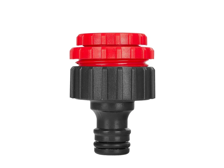 Automatyczny zwijacz ogrodowy 1/2" z czerwonym mechanizmem zwijania i czarną obudową