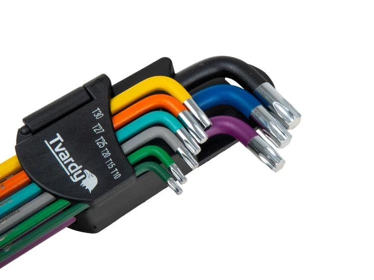 Klucze torx Tvardy w czarnym uchwycie, z widocznymi rozmiarami