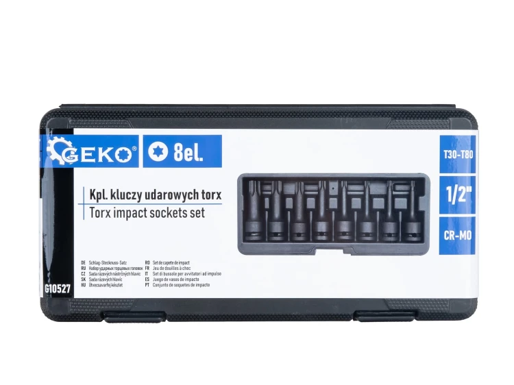Otwarta walizka z 8 kluczami Torx GEKO