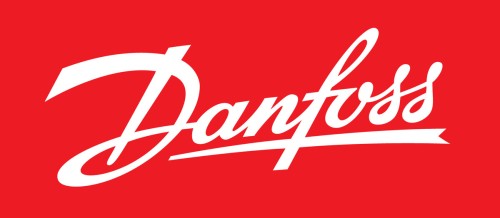Logo Danfoss na czerwonym tle