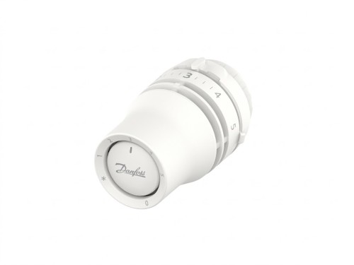 Biała głowica termostatyczna Danfoss z pokrętłem regulacji