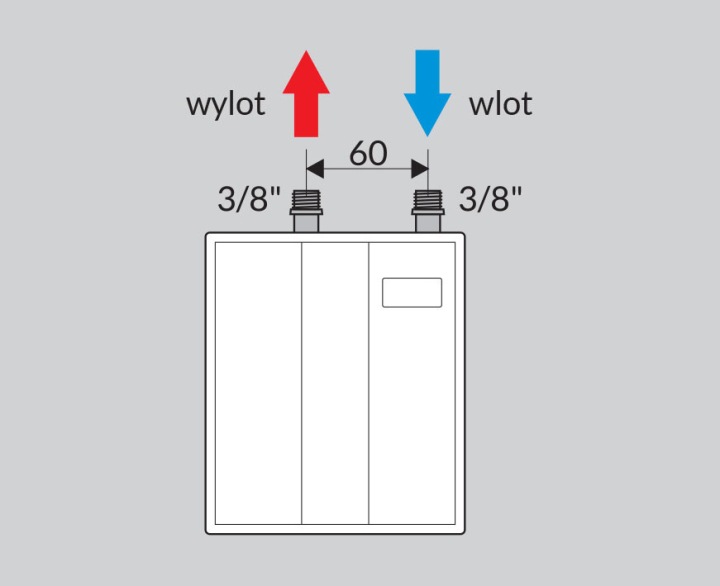 Schemat podgrzewacza z wylotem i wlotem 3/8