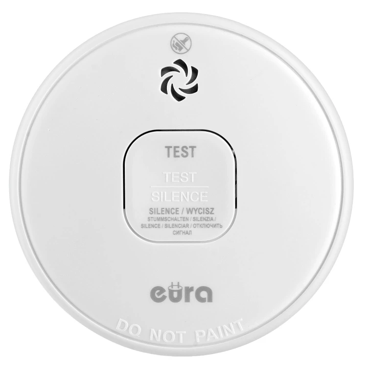 Czujnik dymu Eura z oznaczeniem test i silence