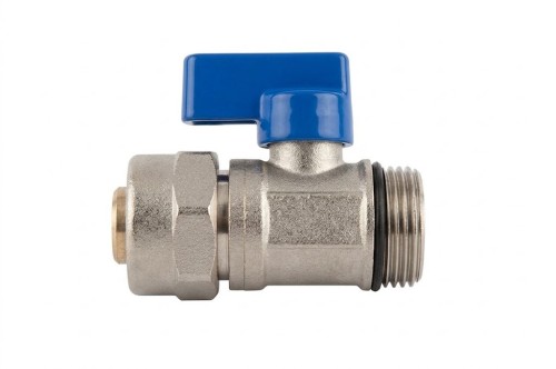 Zawór kulowy MINI 1/2 cala PEX z niebieską rączką i metalową złączką