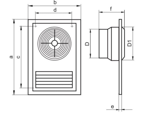 Rysunek techniczny wentylatora z wymiarami