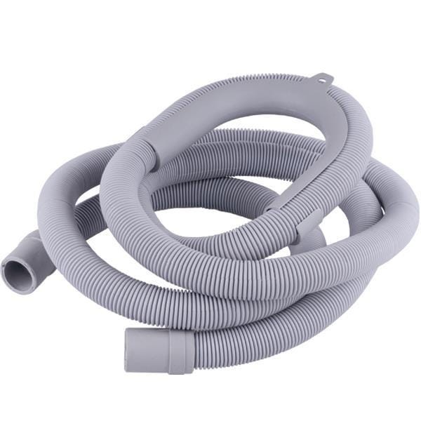 Szary elastyczny wąż odprowadzający odpływ do pralki i zmywarki o długości 150 cm z uchwytem