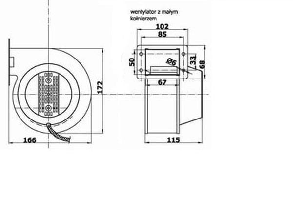 Rysunek techniczny wentylatora z wymiarami