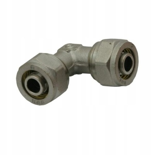Metalowe kolano PEX 16 mm z dwiema nakrętkami