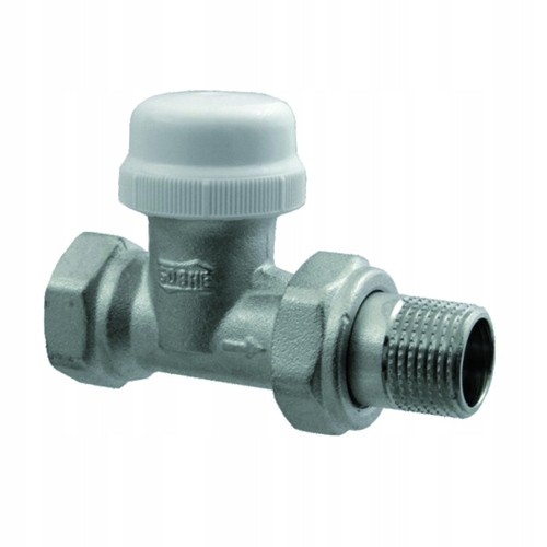 Zawór termostatyczny prosty 1/2 cala z białą nakrętką i gwintem M30x1,5 do grzejników