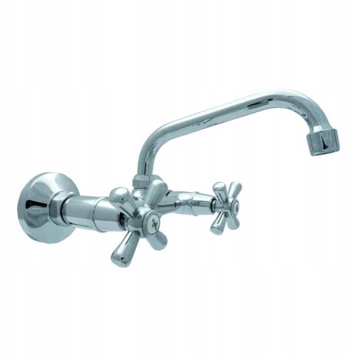 Ścienna chromowana bateria umywalkowa z retro uchwytami