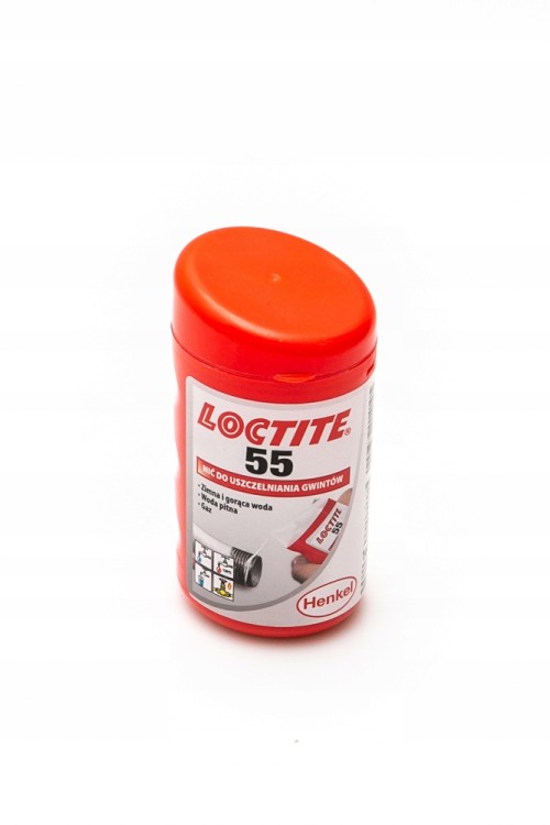 Czerwone opakowanie nici uszczelniającej Loctite 55 do gwintów, 160 metrów