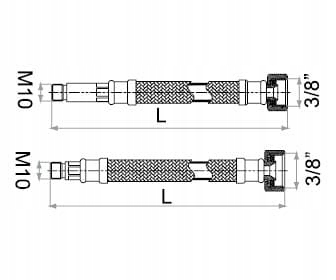 Rysunek techniczny wężyka z końcówkami M10 i 3/8