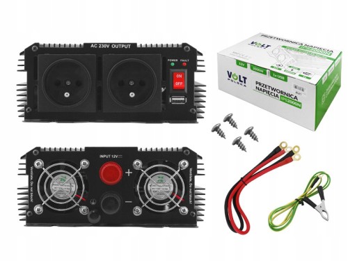 Przetwornica VOLT IPS-2000N W i pudełko, komplet z przewodami