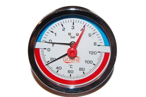 Termomanometr GOSHE fi 80, ciśnienie do 6 bar, temperatura do 120°C, tylne przyłącze 1/2 cala