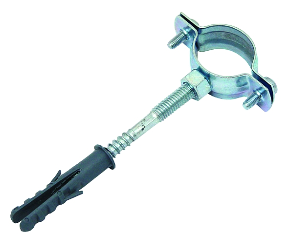 Metalowa obejma do rur z długą śrubą i czarnym kołkiem