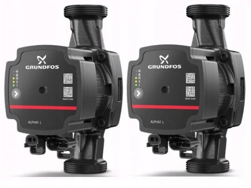 Dwie pompy Grundfos ALPHA1 L widoczne z przodu