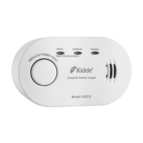 Czujnik tlenku węgla Kidde K5CO z przyciskiem testu i wskaźnikami LED