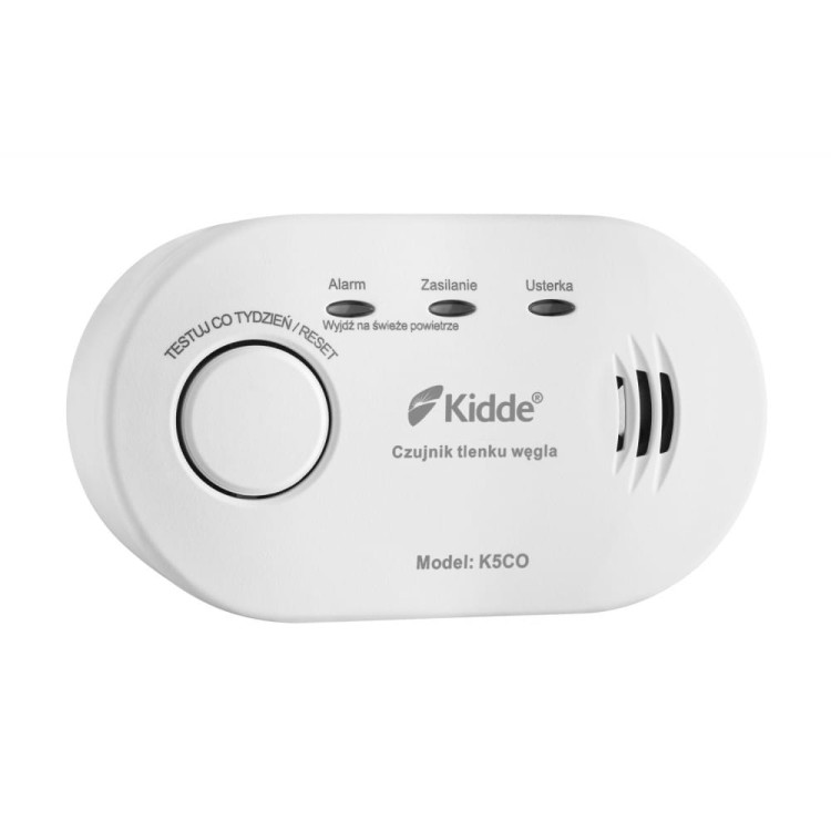 Czujnik tlenku węgla Kidde K5CO z przyciskiem testu i wskaźnikami LED