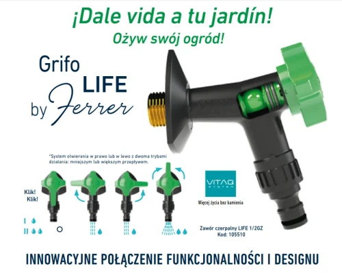 Zawór Grifo Life z zielonym uchwytem i czarnym korpusem
