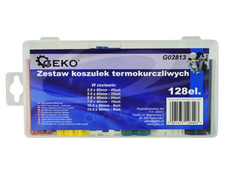 Opakowanie zestawu koszulek termokurczliwych GEKO 128 el.