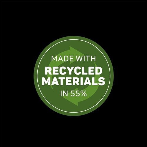 Zielona etykieta z napisem Recycled Materials 55%