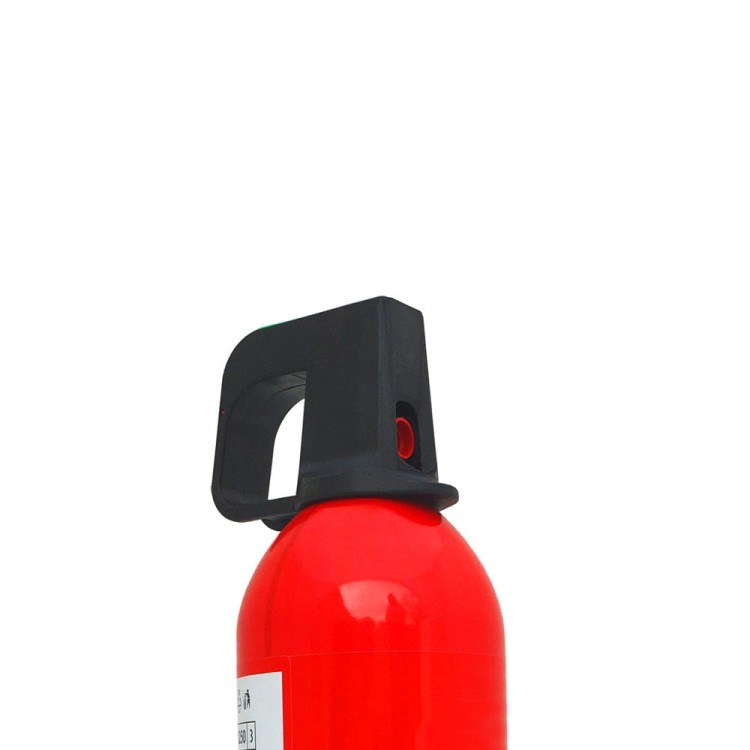 Czerwony spray gaśniczy z czarnym uchwytem