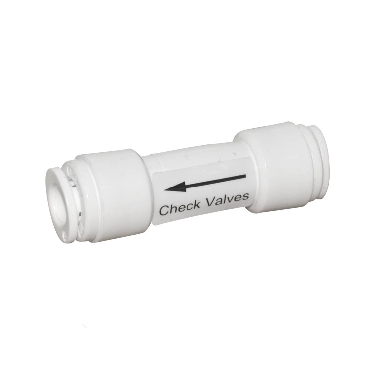 Biały zawór zwrotny 1/4 z szybkozłączkami do wężyka w filtrach odwróconej osmozy