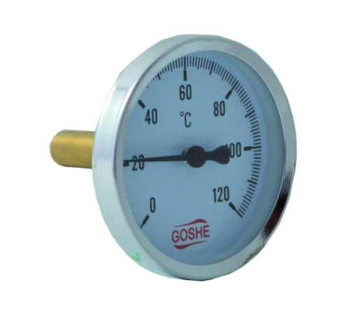 Termometr bimetaliczny GOSHE 100 mm do 120°C z chromowaną obudową i mosiężnym trzpieniem