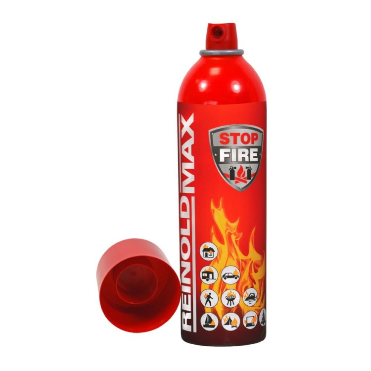 Spray gaśniczy ReinoldMax z odkręconą czerwoną nasadką