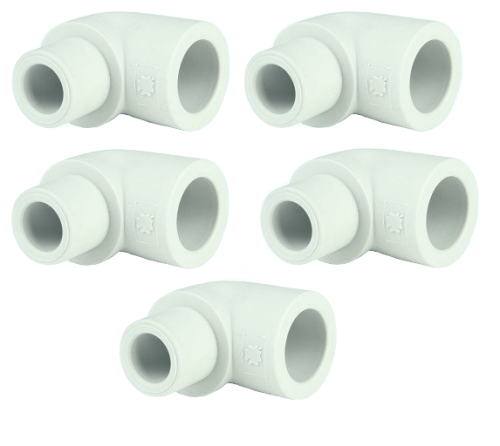 Pięć kolan nyplowych 90° zgrzewanych PP 25mm