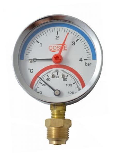 Termomanometr GOSHE fi 80 z zakresem 1-4 bar i 0-120°C z dolnym przyłączem