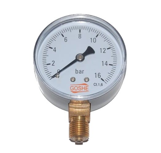 Manometr radialny GOSHE 16 bar, ciśnieniomierz 63 mm, gwint dolny 1/4 cala