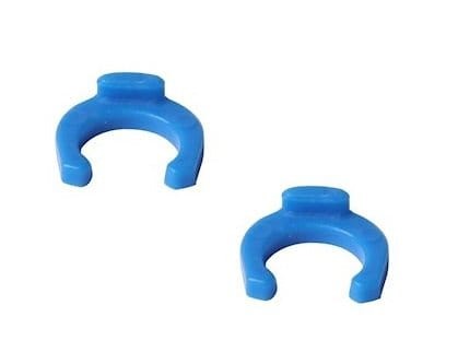 Dwa niebieskie klipsy przeciwzalaniowe do szybkozłączek 1/4 cala