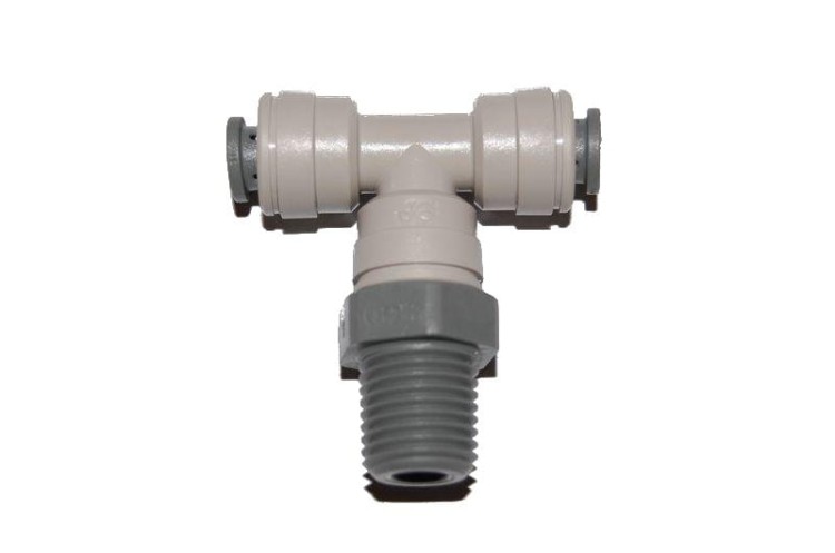 Szary trójnik 1/4 cala łącznik PE i gwint 1/4 GZ do wężyka