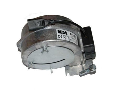Wentylator promieniowy WPA 117 KP z aluminiową obudową, klapką i wtykiem do kotła CO