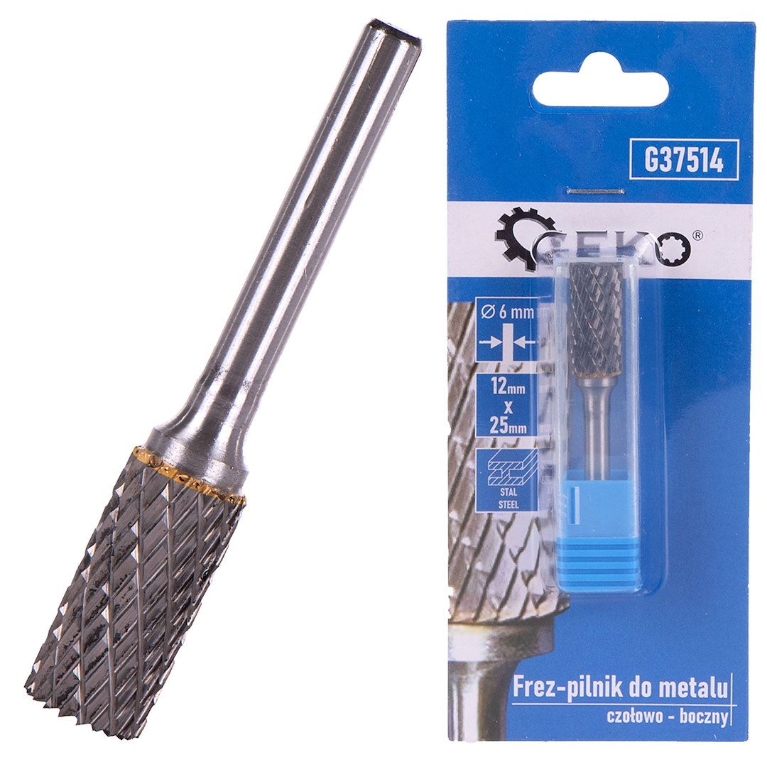 Frez pilnik do metalu z węglika wolframu 12x25mm czołowo-boczny z trzpieniem 6mm marki Geko