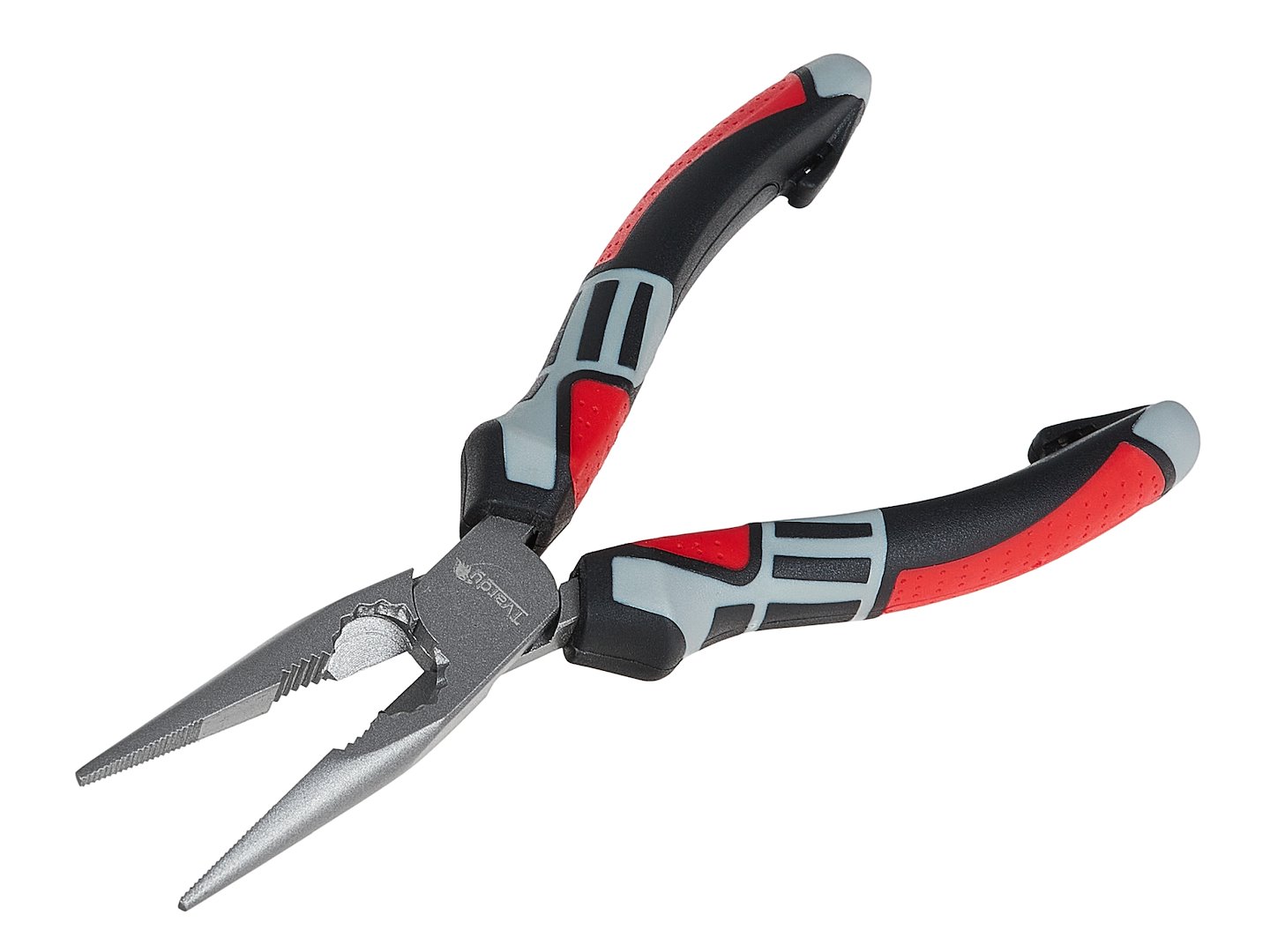 Wydłużone proste szczypce 160 mm z ergonomiczną, dwukomponentową rękojeścią i ząbkowanymi szczękami