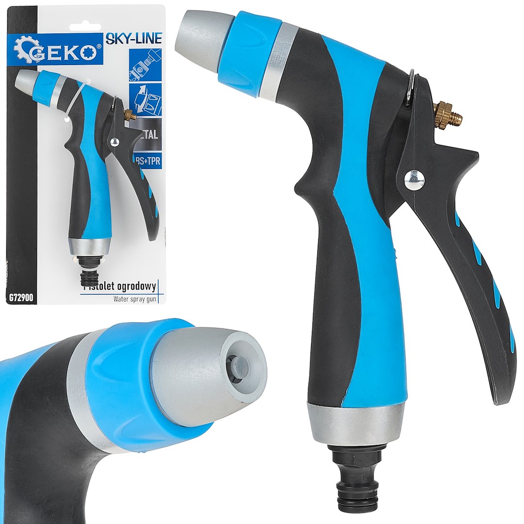 Pistolet ogrodowy metalowy regulowany SKY-LINE z niebiesko-czarnym antypoślizgowym uchwytem