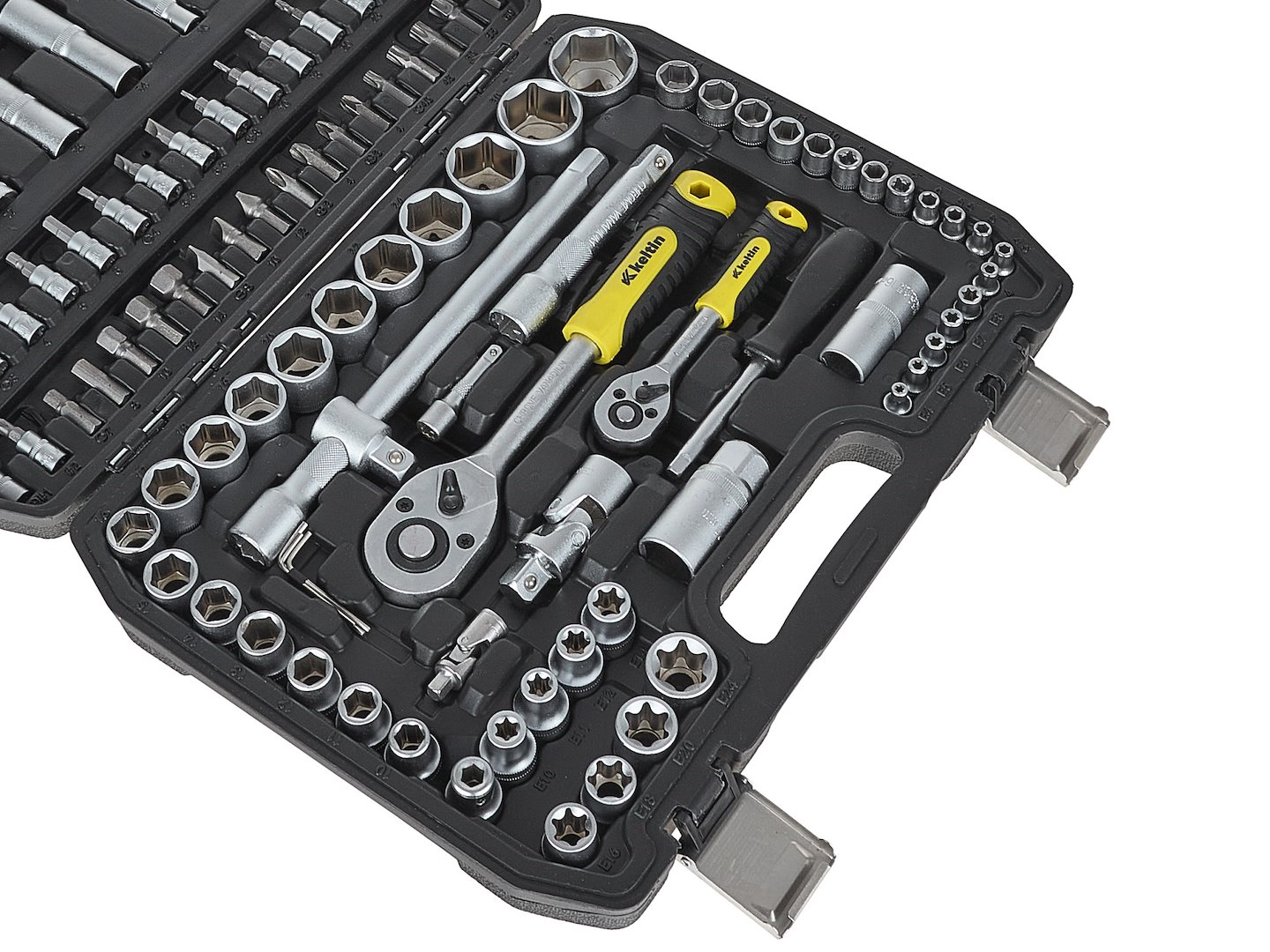Zestaw kluczy nasadowych CrV 108 el. w walizce 1/4" i 1/2" marki Keltin
