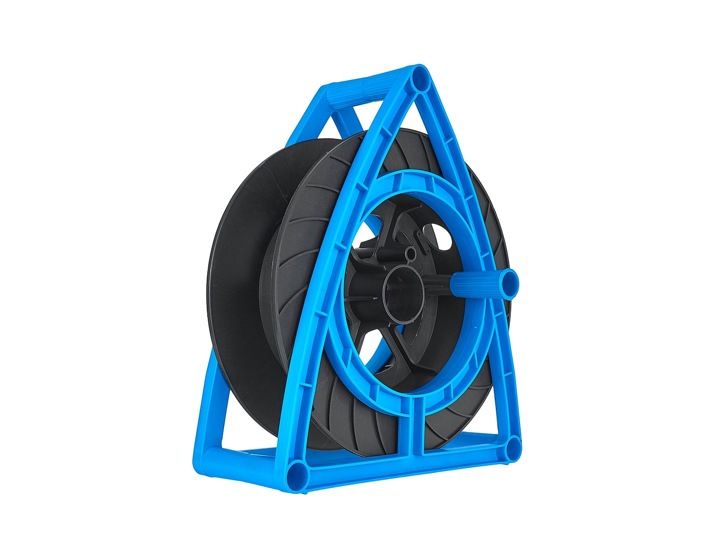 Uniwersalny bęben-zwijak przedłużacza Geko z tworzywa, czarno-niebieski, trójkątna konstrukcja