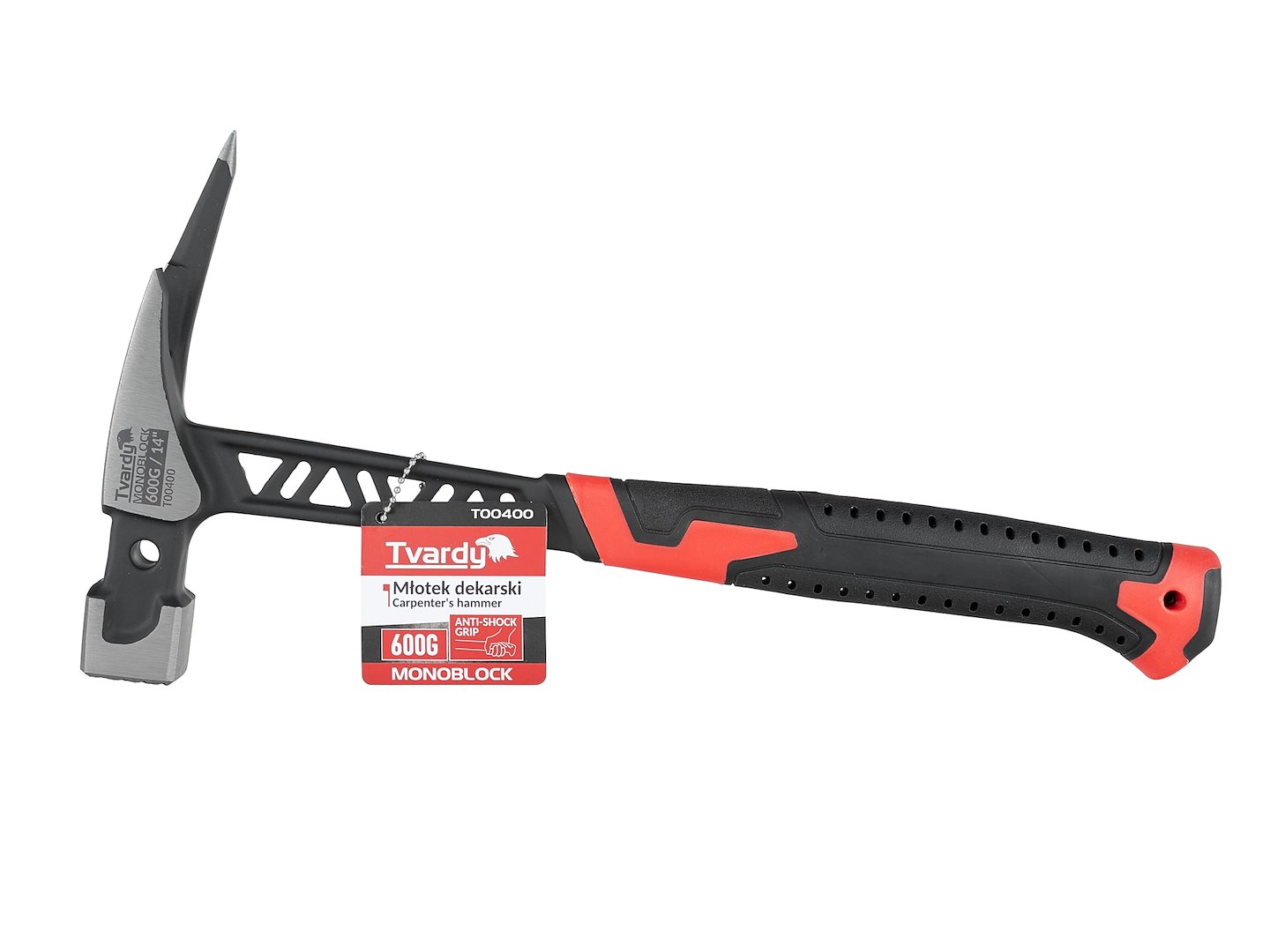 Młotek ciesielski dekarski 600g Tvardy z antypoślizgową rączką i magnetycznym chwytakiem gwoździ