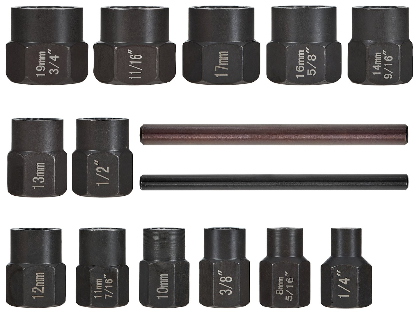 Zestaw 15 nasadek CR-MO 6-19 mm do uszkodzonych śrub z dwoma prętami wybijającymi