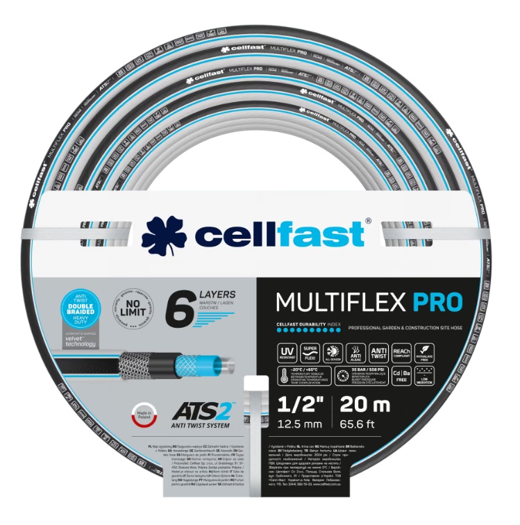 Wąż ogrodowy Cellfast MULTIFLEX PRO ATS2 1/2 cala 20 m 6-warstwowy odporny na skręcanie
