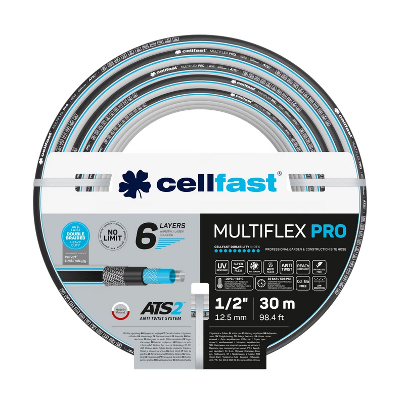 Wąż ogrodowy MULTIFLEX PRO ATS2 1/2 cala 30 m z podwójnym oplotem krzyżowo-trykotowym, odporny na skręcanie