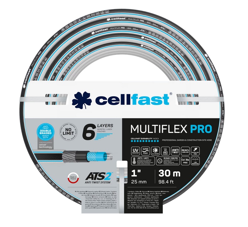 Wąż ogrodowy MULTIFLEX PRO ATS2 1 cal 30 m z podwójnym oplotem krzyżowo-trykotowym i 6 warstwami