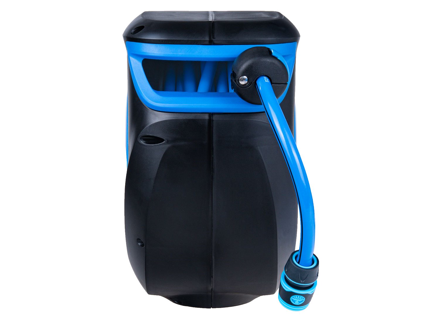 Automatyczny zwijacz ogrodowy z niebieskim wężem 1/2 cala i obrotową konstrukcją 180°