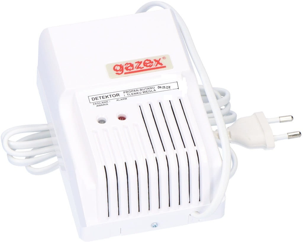 Detektor czujnik czadu i gazu LPG Gazex DK-25.Z/E z kablem i wtyczką 230V
